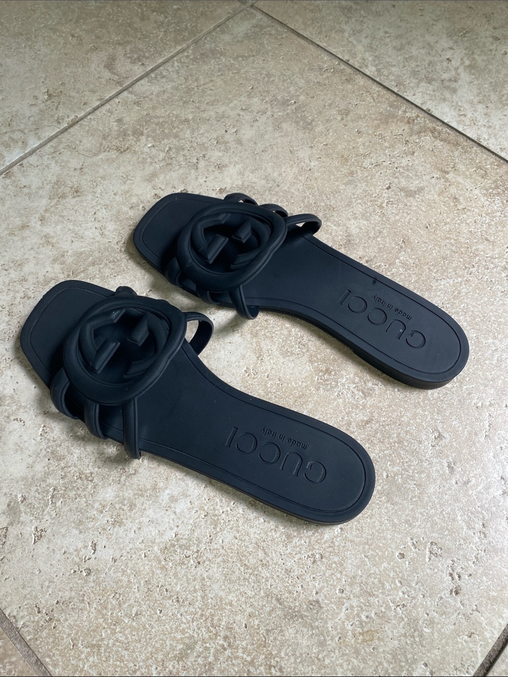 Gucci Matte Black GG Rubber Slide Sandals - Picture 6 of 16
